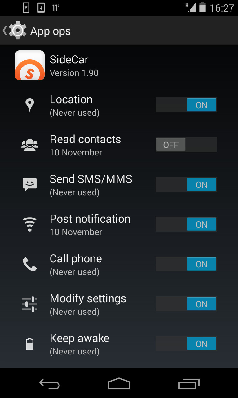 App Ops Launcher per-app permissions list