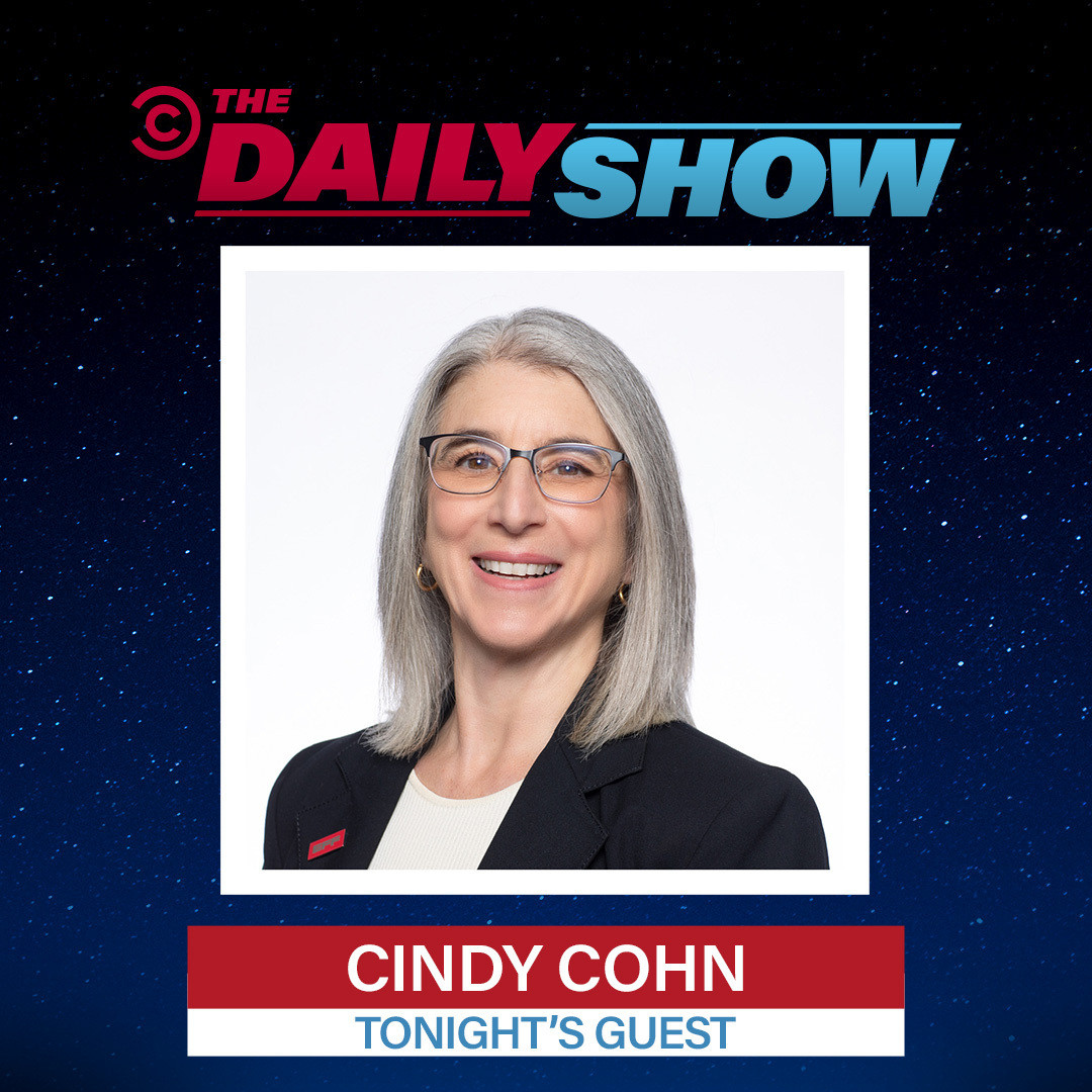 Tune in image for The Daily Show - Cindy Cohn picture with Text That says The Daily Show Cindy Cohn Tonights Guest Tune in image for The Daily Show - Cindy Cohn picture with Text That says The Daily Show Cindy Cohn Tonights Guest