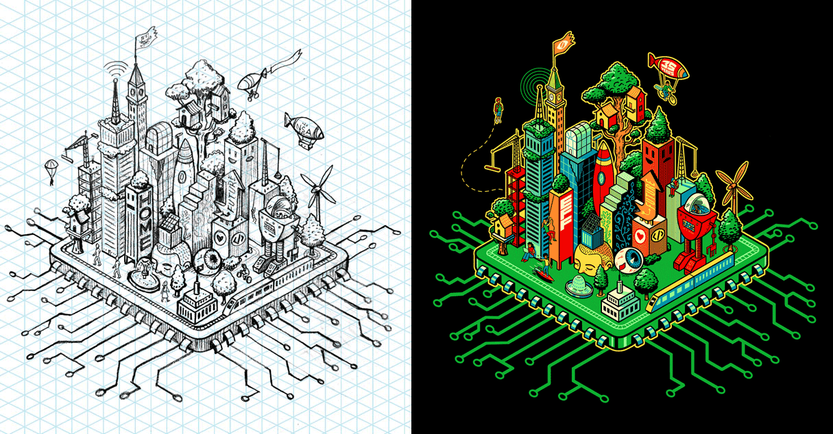EFF pencil sketch and final artwork