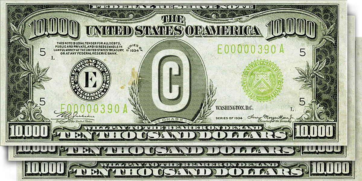 CASE Act: 3 $10k bills with copyright symbol in the center