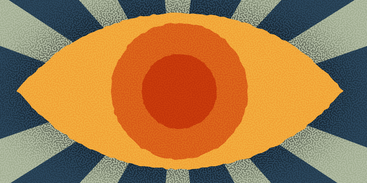 Spying eye with surrounding blue rays