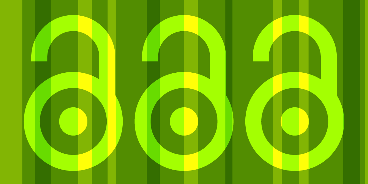 Three Open Access logos on a green stripe background