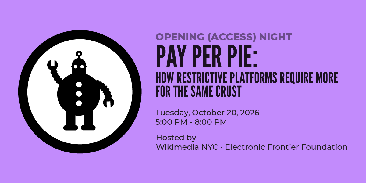 Purple background with a robot and title Pay Per Pie