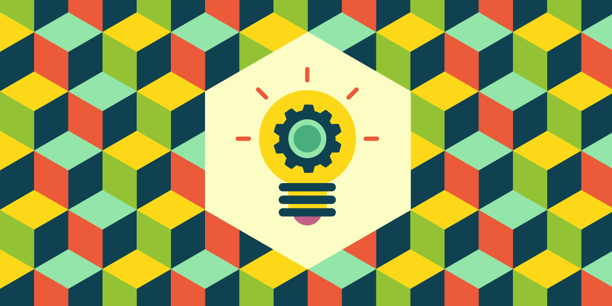 lightbulb icon over a grid of colorful hexagons