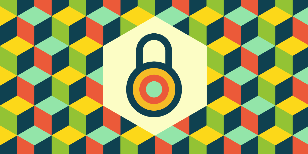 lock icon over a grid of colorful hexagons