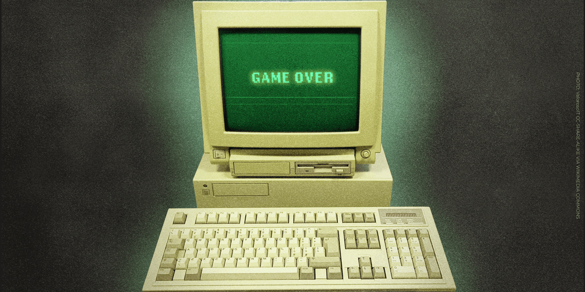 vintage videogame setup, screen reads "game over"