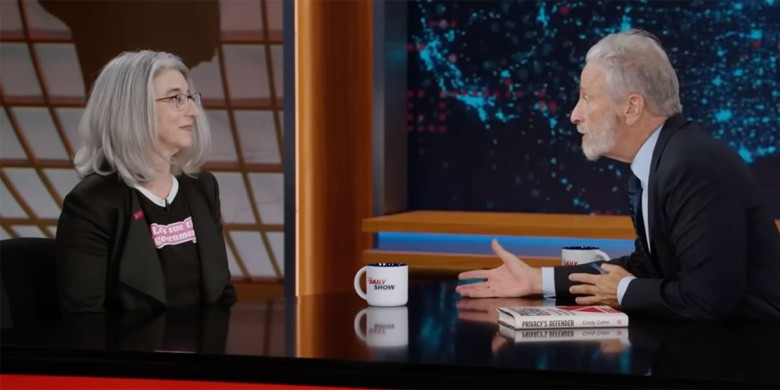 Cindy Cohn talks with Jon Stewart