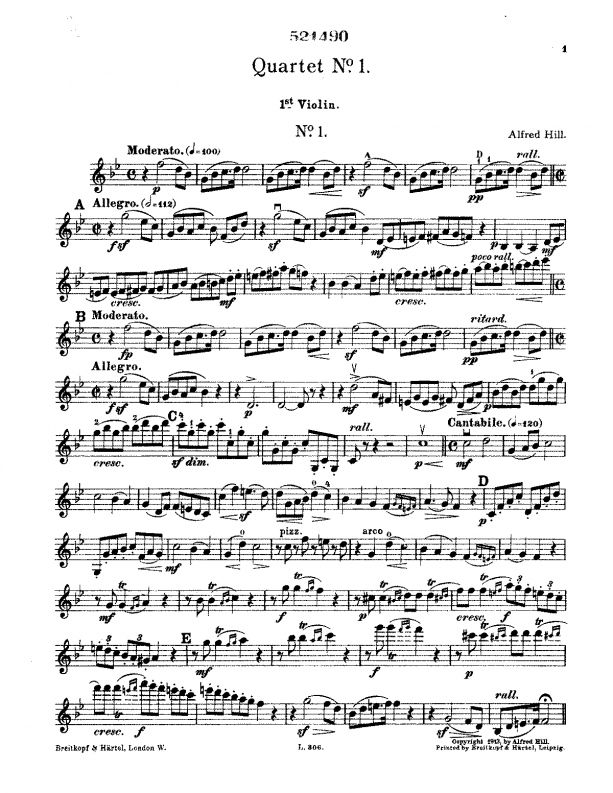 String Quartet No.1 by Alfred Hill is in the public domain in New Zealand, but not in the U.S. First page of the manuscript of String Quartet No.1 by Alfred Hill