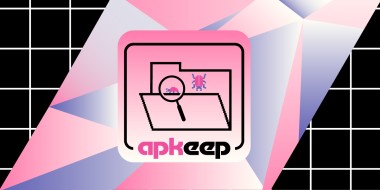 apkeep logo, an old school file folder with bugs crawling in it and a magnifying glass in front of it