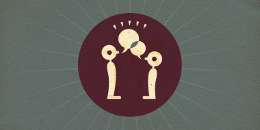 Speaking Freely: two figures chatting, two speech bubbles overlapping.