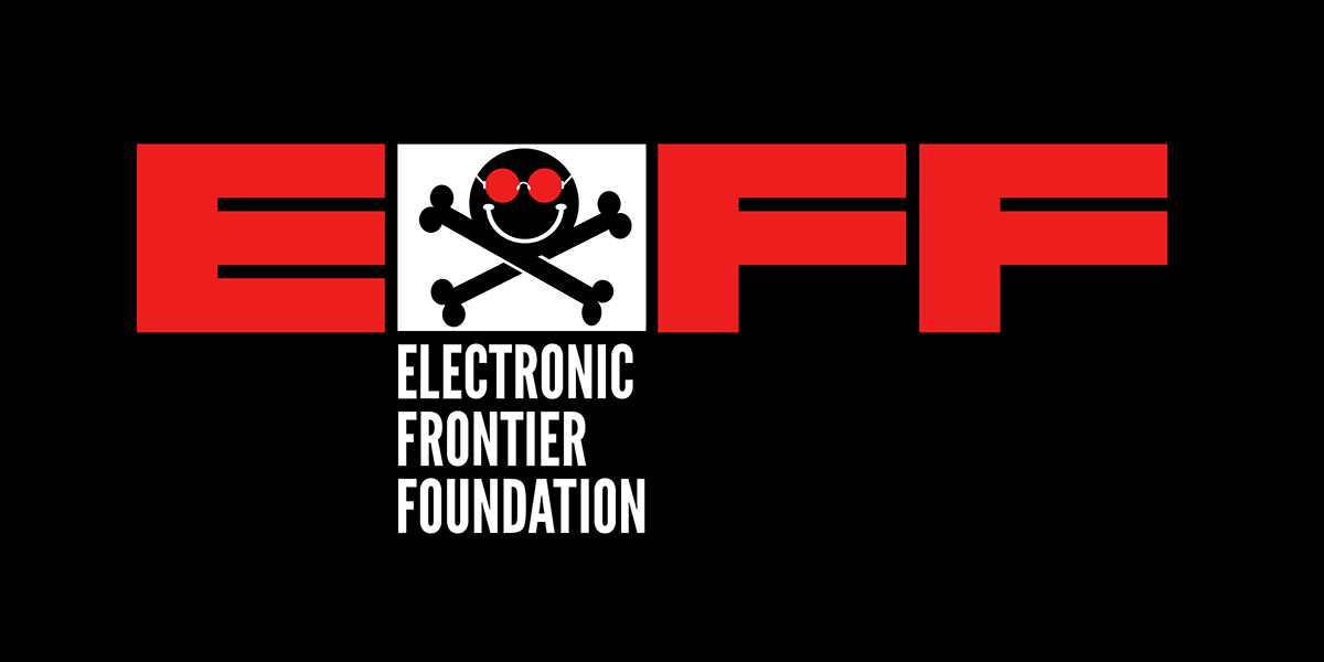 EFF logo with a skull and crossbones wearing red glasses