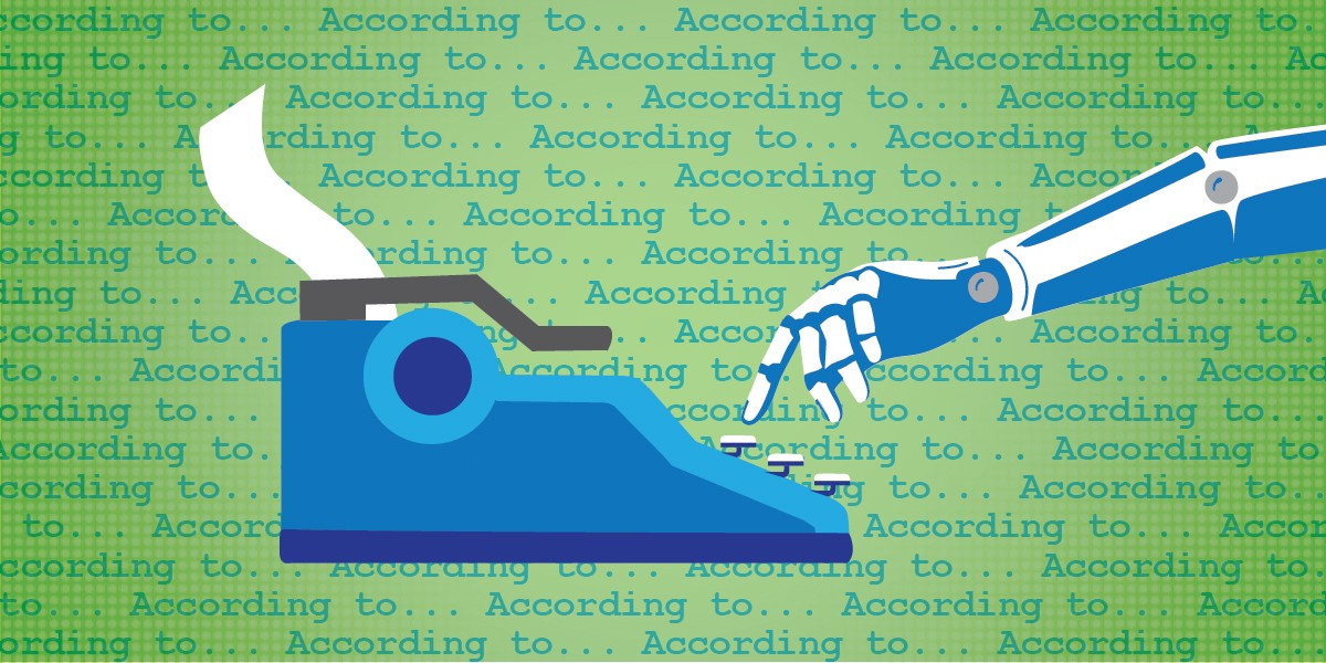 Robot hand reaching toward a typewriter