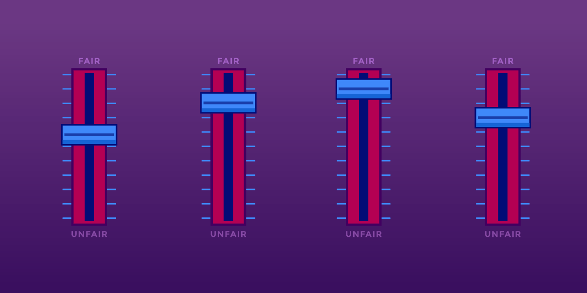 4 volume controls for fair use on purple background