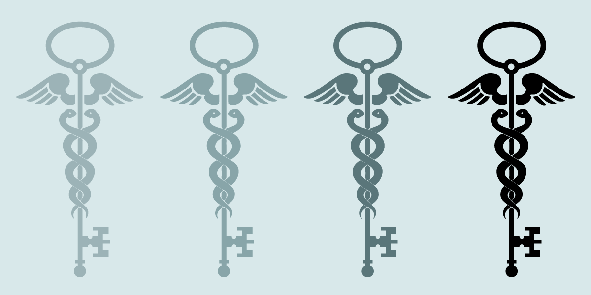 Four medical symbols with keys
