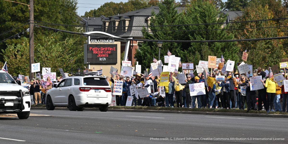 Strathmore No Kings protest N Bethesda MD 2025-10-18 - G Edward Johnson CC BY Strathmore No Kings protest N Bethesda MD - G. Edwajrd Johnson CC BY
