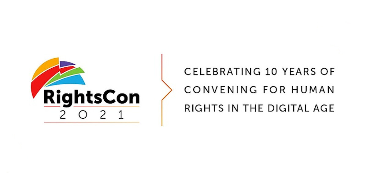RightsCon 2021 logo "celebrating 10 years of convening for human rights in the digital age"