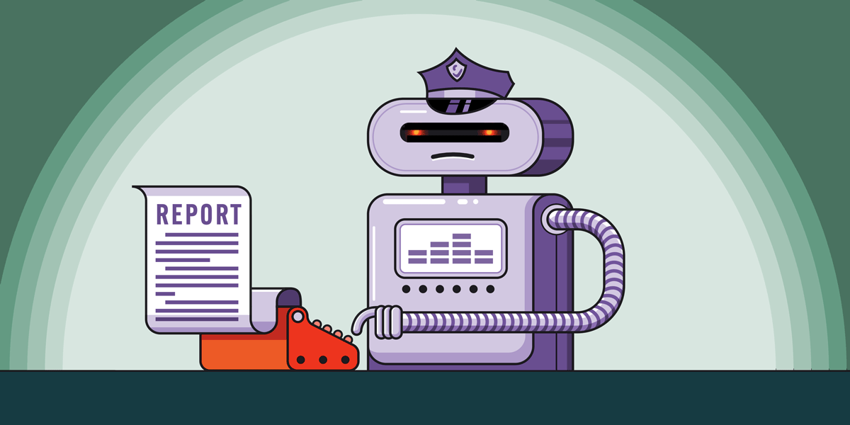 AI police report Axon robot a robot writing a police report