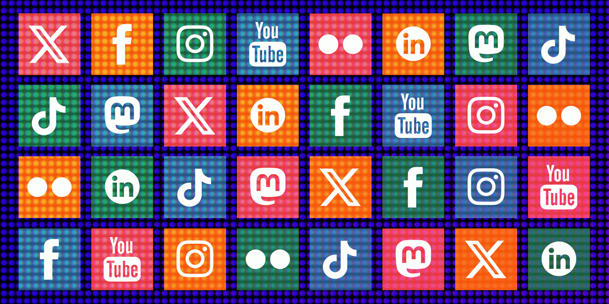 a banner graphic depicting different logos of social media platforms