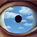 Image of Rene Magrit's "false mirror", an eye with a blue sky and clouds.