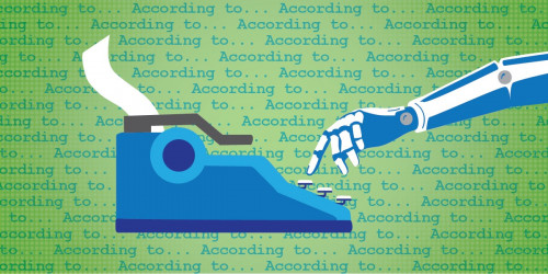 Robot hand reaching toward a typewriter