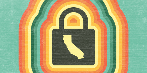 lock icon with CA state map & vintage colors