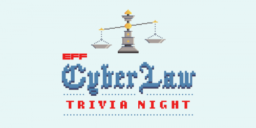 CyberLaw Trivia Banner with a weighing scale in a pixel art format