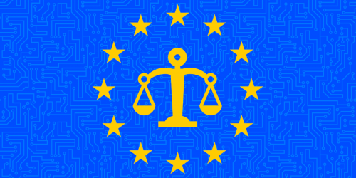 European Union flag with weighing scales in center