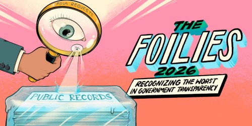 The Foilies 2026 A magnifying glass melts an ice block containing public records