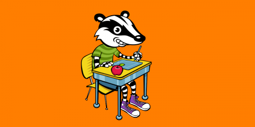 Privacy Badger sitting at a desk at school