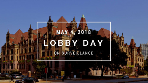 a white border containing date and title of the event, imposed over and image of St. Louis City Hall