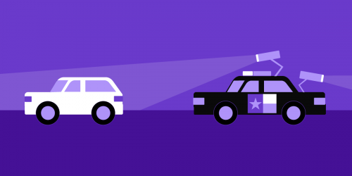 drawing of a police car with cameras on top pulling over car