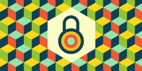 lock icon over a grid of colorful hexagons