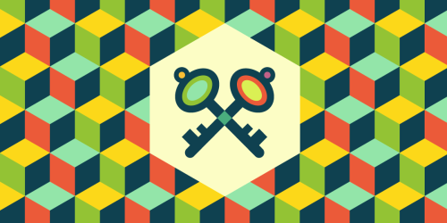 keys icon over a grid of colorful hexagons